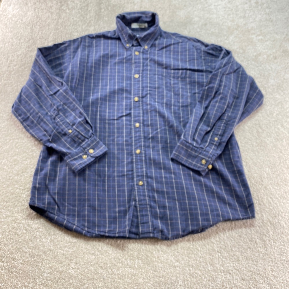 Orvis Shirt Mens Large Blue Plaid Cotton Wool Blend Long Sleeve Button Down